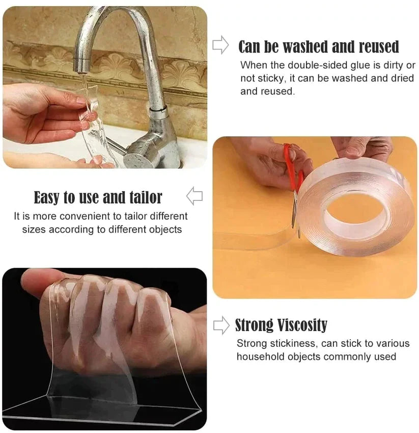 Nano Tape - 3Mtr Nano Double Sided Tape Heavy Duty - Multipurpose Removable Traceless Mounting Adhesive Tape for Walls Silicon Tape