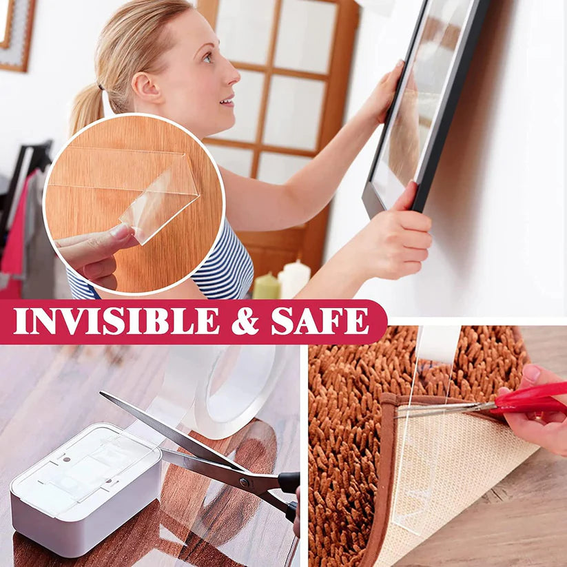 Nano Tape - 3Mtr Nano Double Sided Tape Heavy Duty - Multipurpose Removable Traceless Mounting Adhesive Tape for Walls Silicon Tape